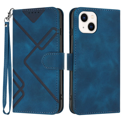 ELECTROPRIME For iPhone 15 Plus Line Pattern Skin Feel Leather Phone Case(Royal Blue)