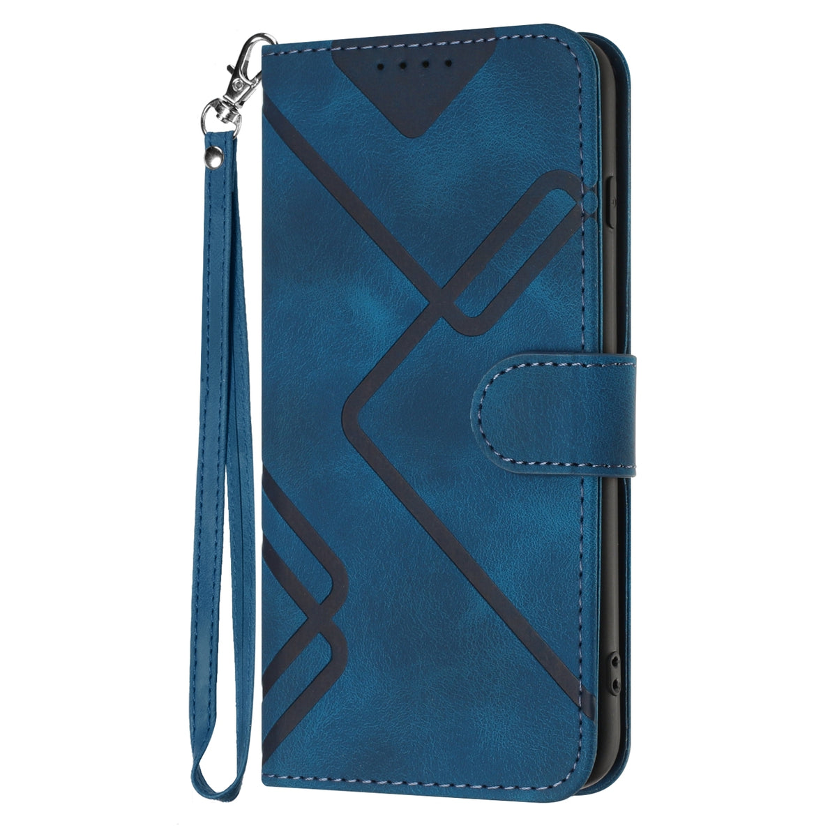 ELECTROPRIME For iPhone 15 Plus Line Pattern Skin Feel Leather Phone Case(Royal Blue)