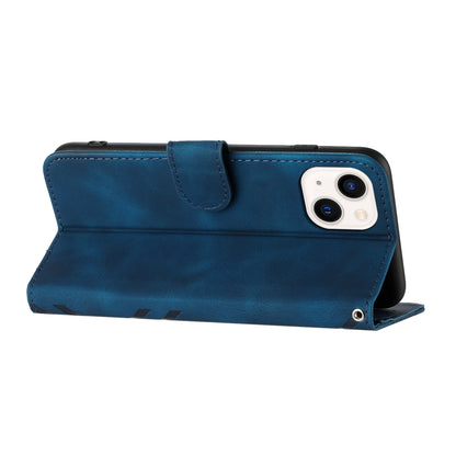 ELECTROPRIME For iPhone 15 Plus Line Pattern Skin Feel Leather Phone Case(Royal Blue)