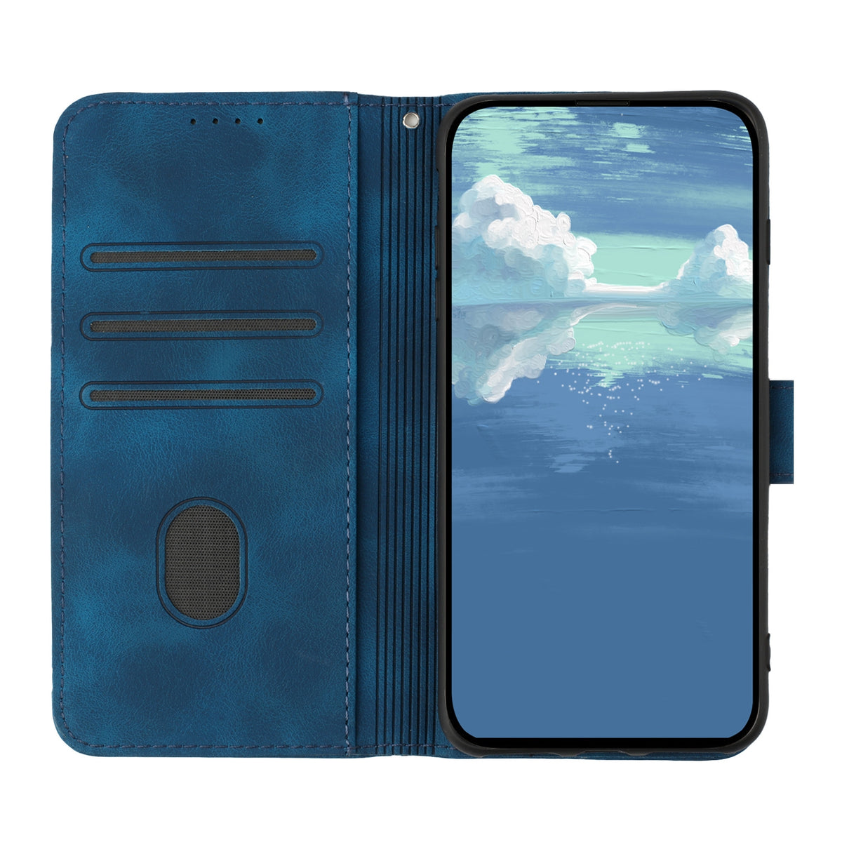 ELECTROPRIME For iPhone 15 Plus Line Pattern Skin Feel Leather Phone Case(Royal Blue)