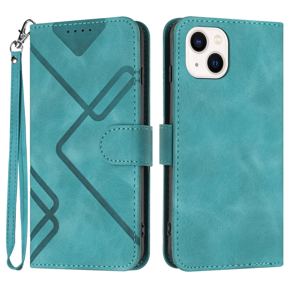 ELECTROPRIME For iPhone 15 Line Pattern Skin Feel Leather Phone Case(Light Blue)