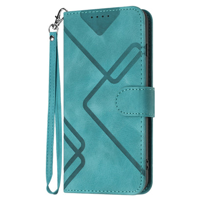 ELECTROPRIME For iPhone 15 Line Pattern Skin Feel Leather Phone Case(Light Blue)