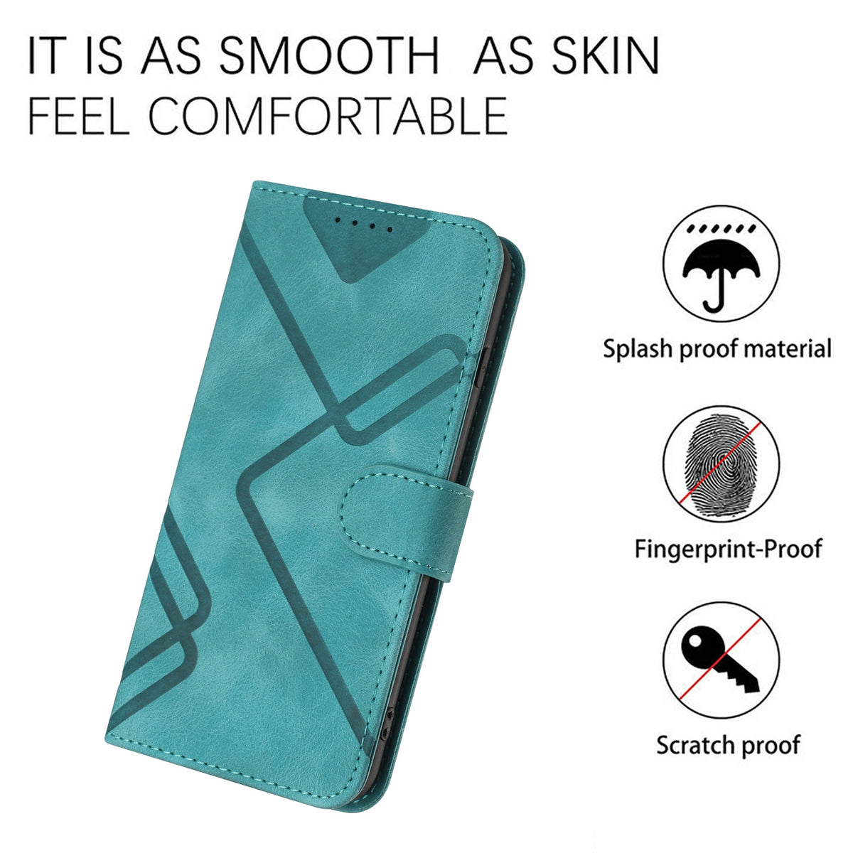 ELECTROPRIME For iPhone 15 Line Pattern Skin Feel Leather Phone Case(Light Blue)