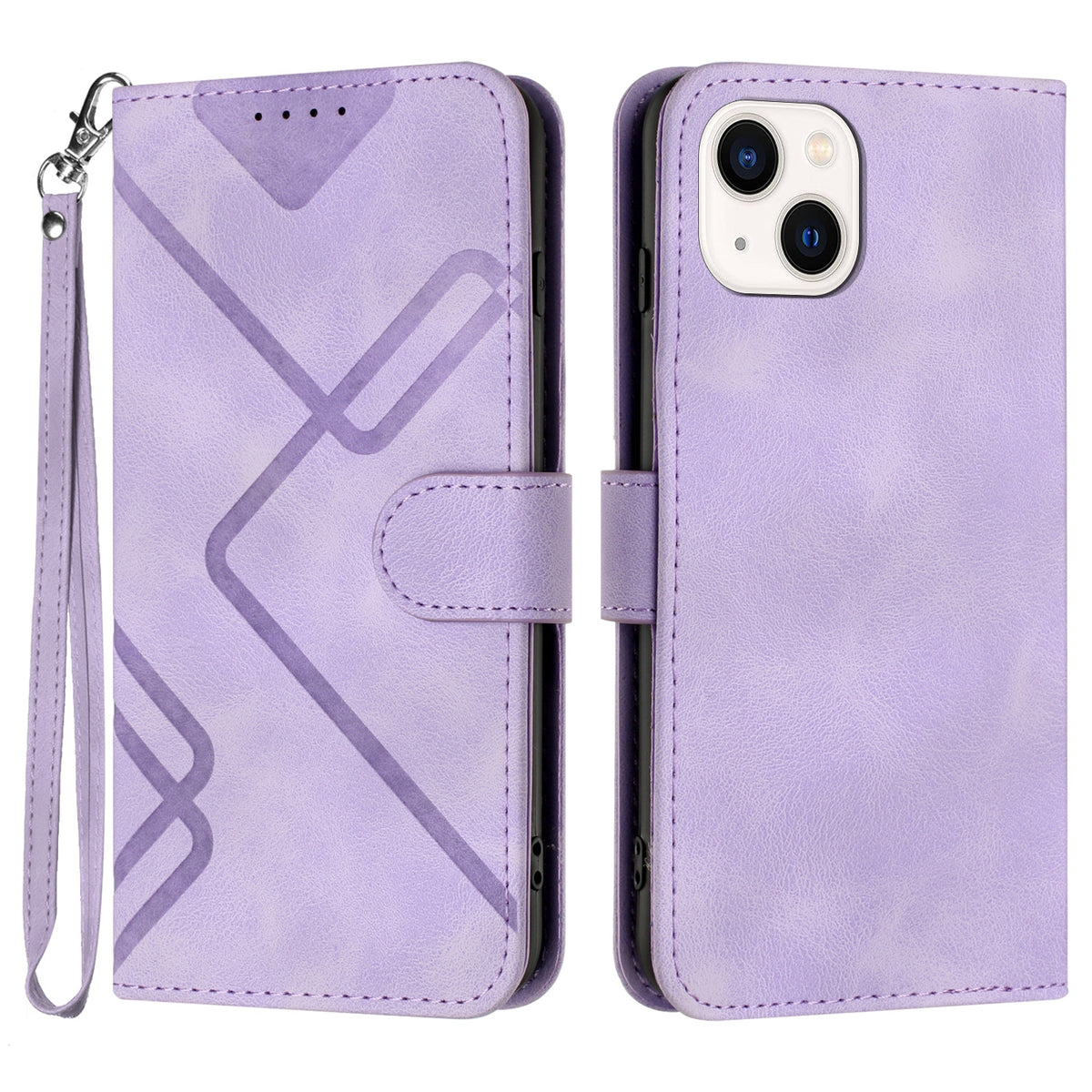 ELECTROPRIME For iPhone 15 Line Pattern Skin Feel Leather Phone Case(Light Purple)