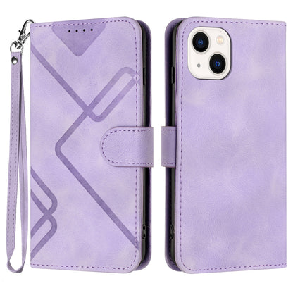 ELECTROPRIME For iPhone 15 Line Pattern Skin Feel Leather Phone Case(Light Purple)