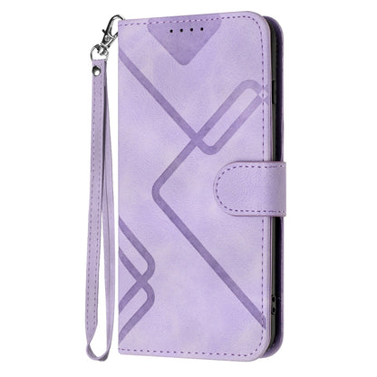 ELECTROPRIME For iPhone 15 Line Pattern Skin Feel Leather Phone Case(Light Purple)