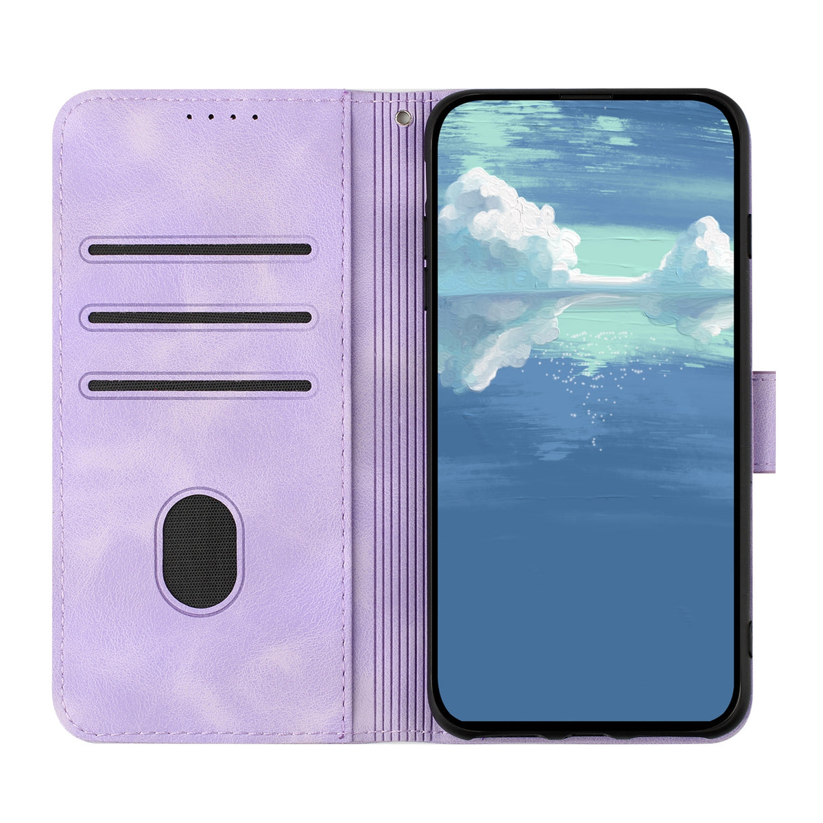 ELECTROPRIME For iPhone 15 Line Pattern Skin Feel Leather Phone Case(Light Purple)