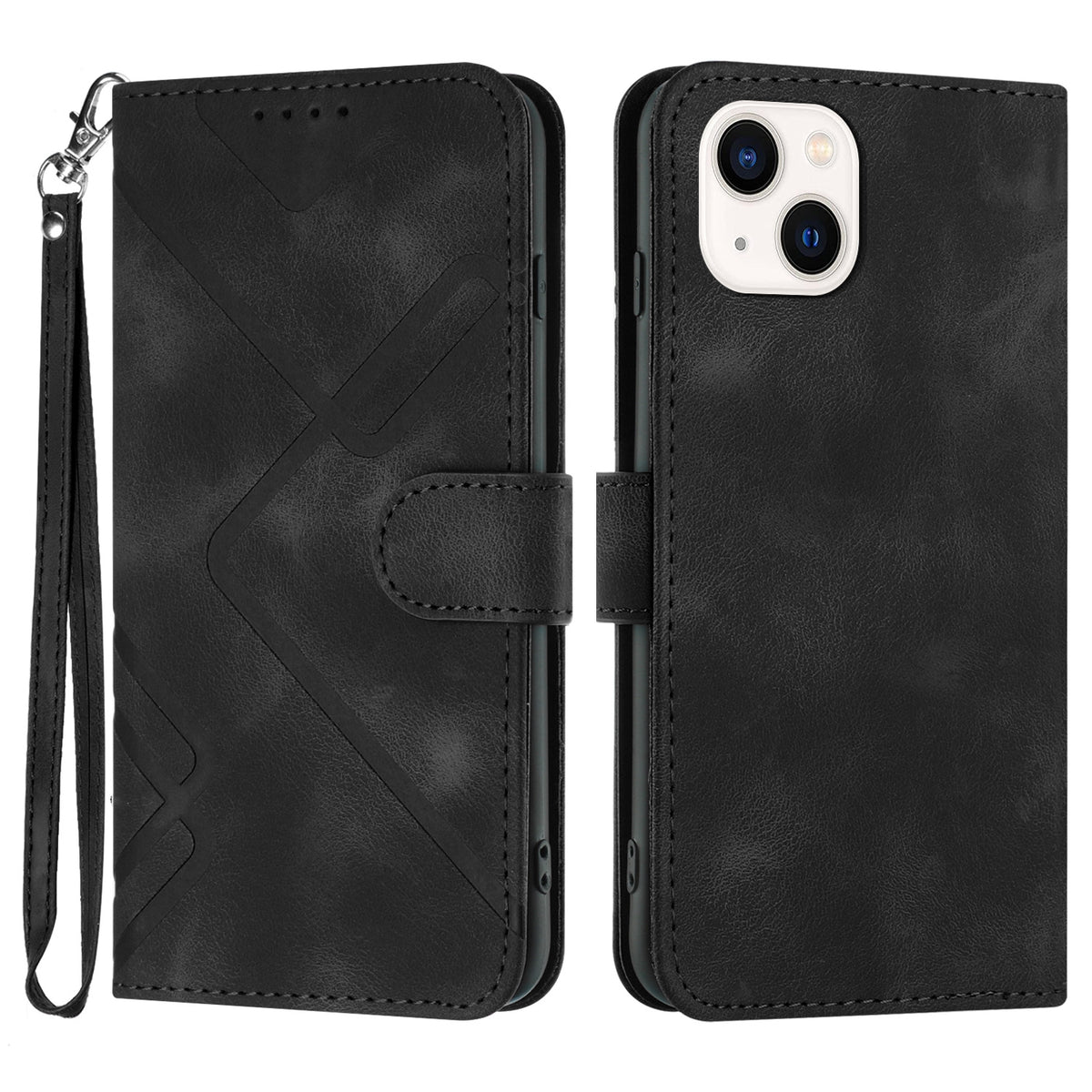 ELECTROPRIME For iPhone 15 Line Pattern Skin Feel Leather Phone Case(Black)