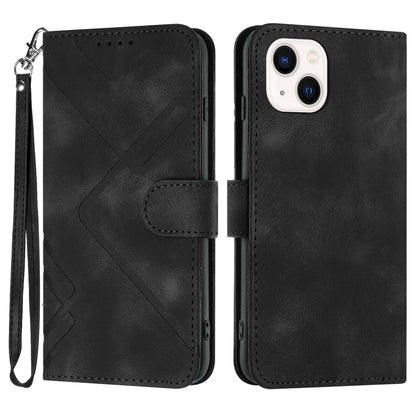 ELECTROPRIME For iPhone 15 Line Pattern Skin Feel Leather Phone Case(Black)