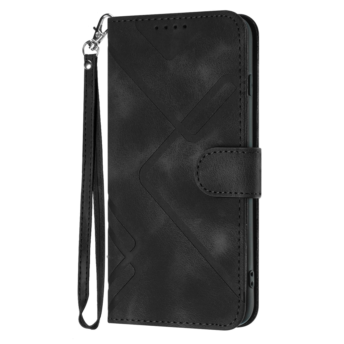 ELECTROPRIME For iPhone 15 Line Pattern Skin Feel Leather Phone Case(Black)
