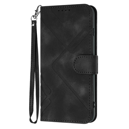 ELECTROPRIME For iPhone 15 Line Pattern Skin Feel Leather Phone Case(Black)