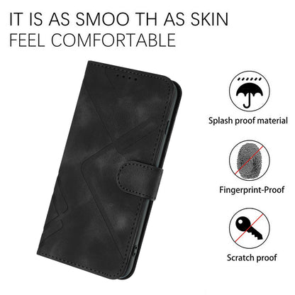 ELECTROPRIME For iPhone 15 Line Pattern Skin Feel Leather Phone Case(Black)