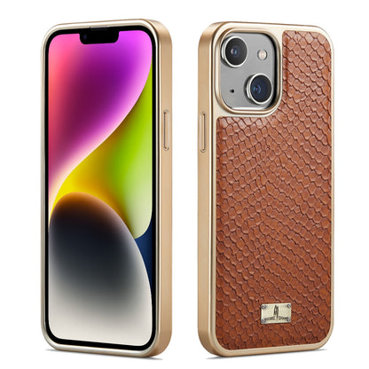 ELECTROPRIME For iPhone 15 Fierre Shann Snake Texture Electroplating PU Phone Case(Brown)