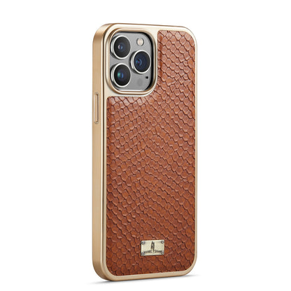 ELECTROPRIME For iPhone 15 Fierre Shann Snake Texture Electroplating PU Phone Case(Brown)