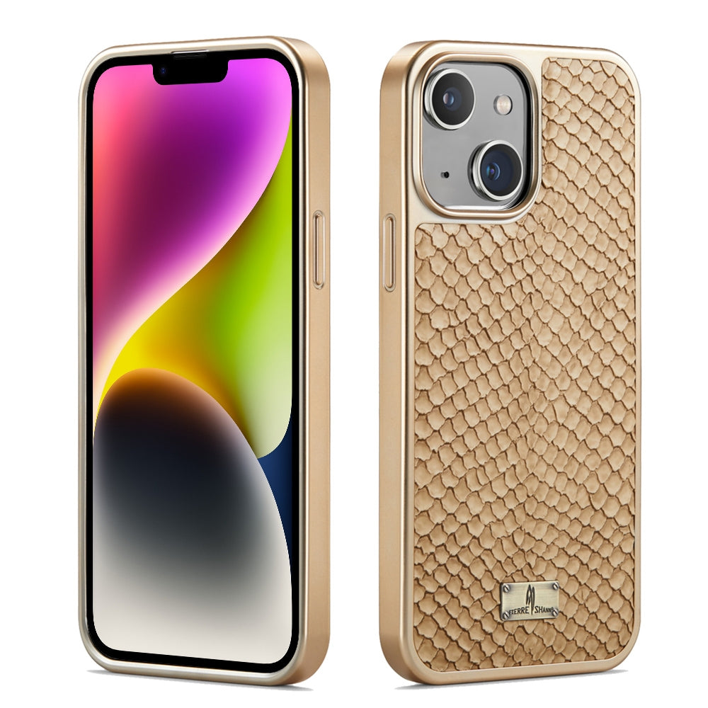 ELECTROPRIME For iPhone 15 Fierre Shann Snake Texture Electroplating PU Phone Case(White)