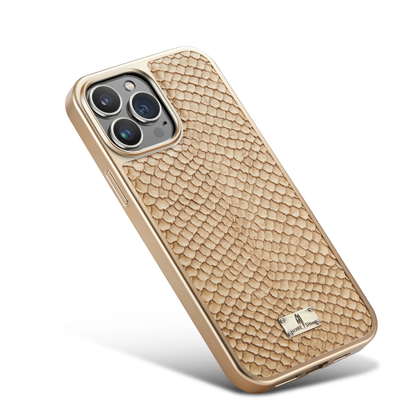 ELECTROPRIME For iPhone 15 Fierre Shann Snake Texture Electroplating PU Phone Case(White)