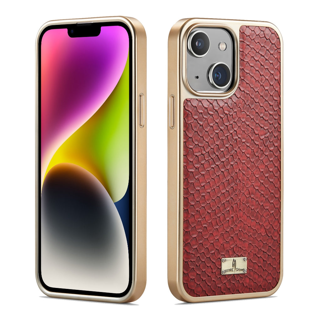 ELECTROPRIME For iPhone 15 Fierre Shann Snake Texture Electroplating PU Phone Case(Red)