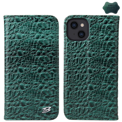 ELECTROPRIME For iPhone 15 Fierre Shann Crocodile Texture Magnetic Genuine Leather Phone Case(Green)