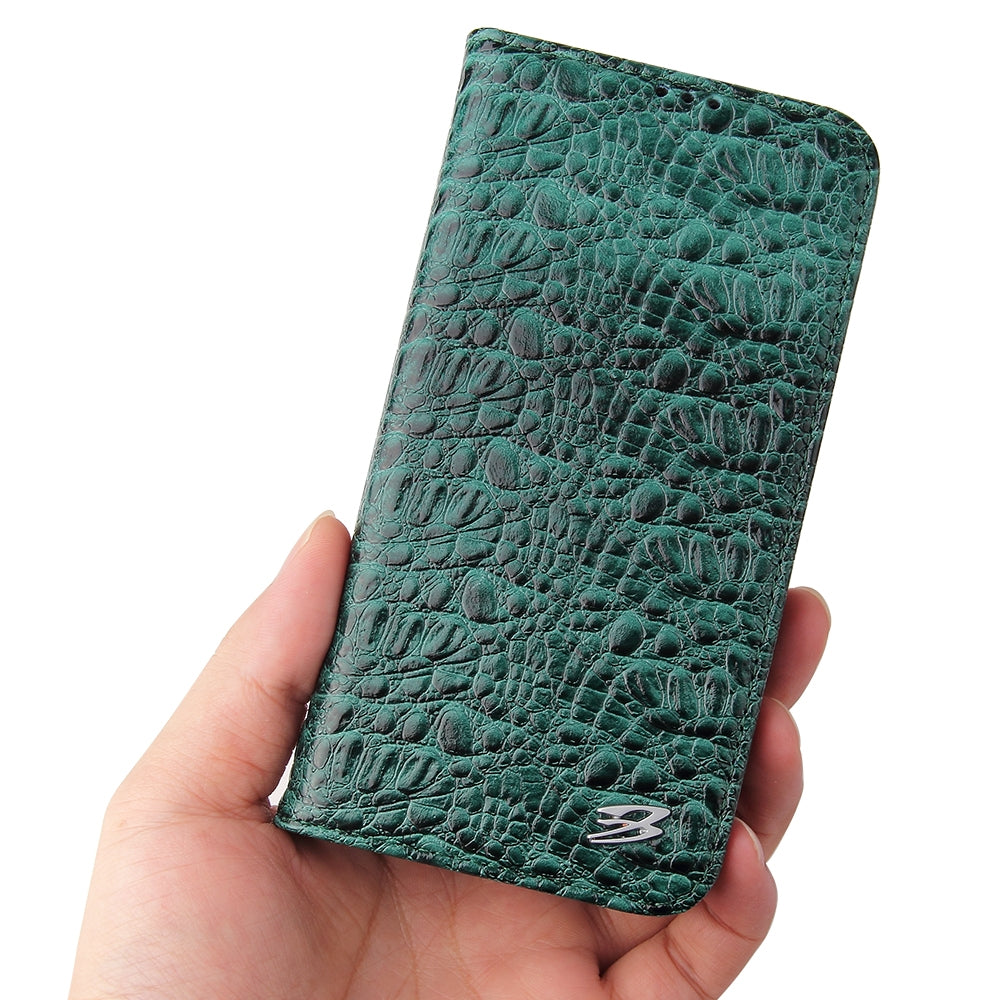 ELECTROPRIME For iPhone 15 Fierre Shann Crocodile Texture Magnetic Genuine Leather Phone Case(Green)