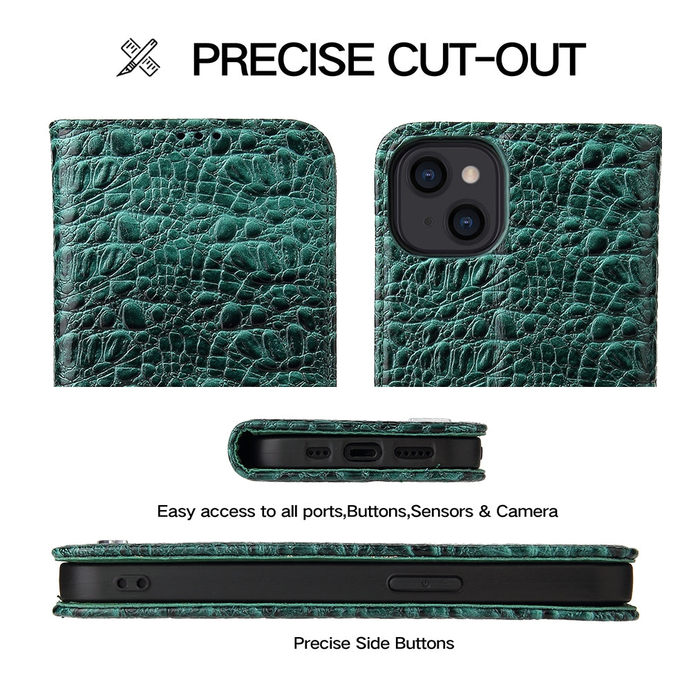 ELECTROPRIME For iPhone 15 Fierre Shann Crocodile Texture Magnetic Genuine Leather Phone Case(Green)