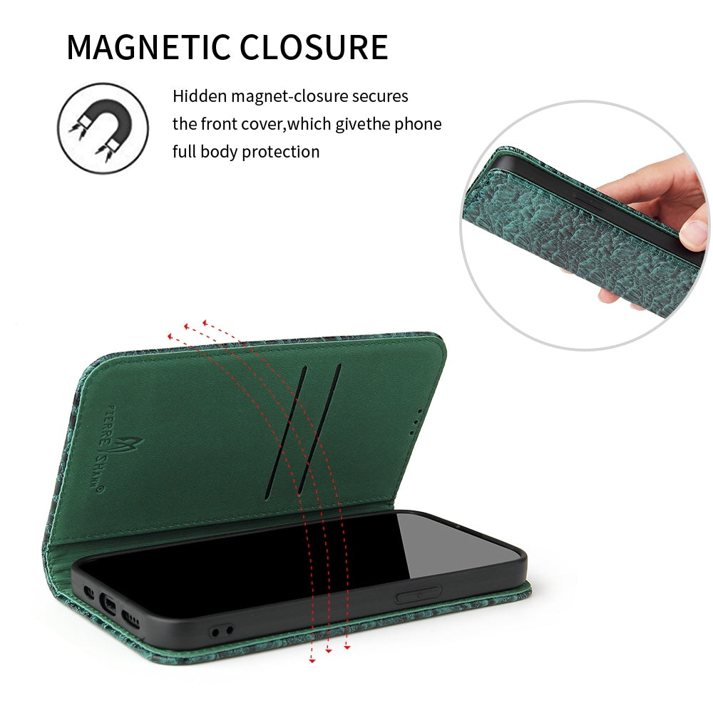 ELECTROPRIME For iPhone 15 Fierre Shann Crocodile Texture Magnetic Genuine Leather Phone Case(Green)