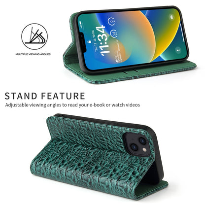 ELECTROPRIME For iPhone 15 Fierre Shann Crocodile Texture Magnetic Genuine Leather Phone Case(Green)