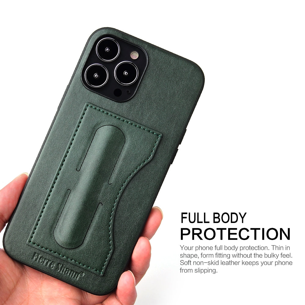 ELECTROPRIME For iPhone 15 Fierre Shann Holder Back Cover PU Phone Case(Green)