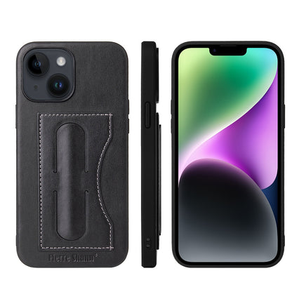 ELECTROPRIME For iPhone 15 Fierre Shann Holder Back Cover PU Phone Case(Black)