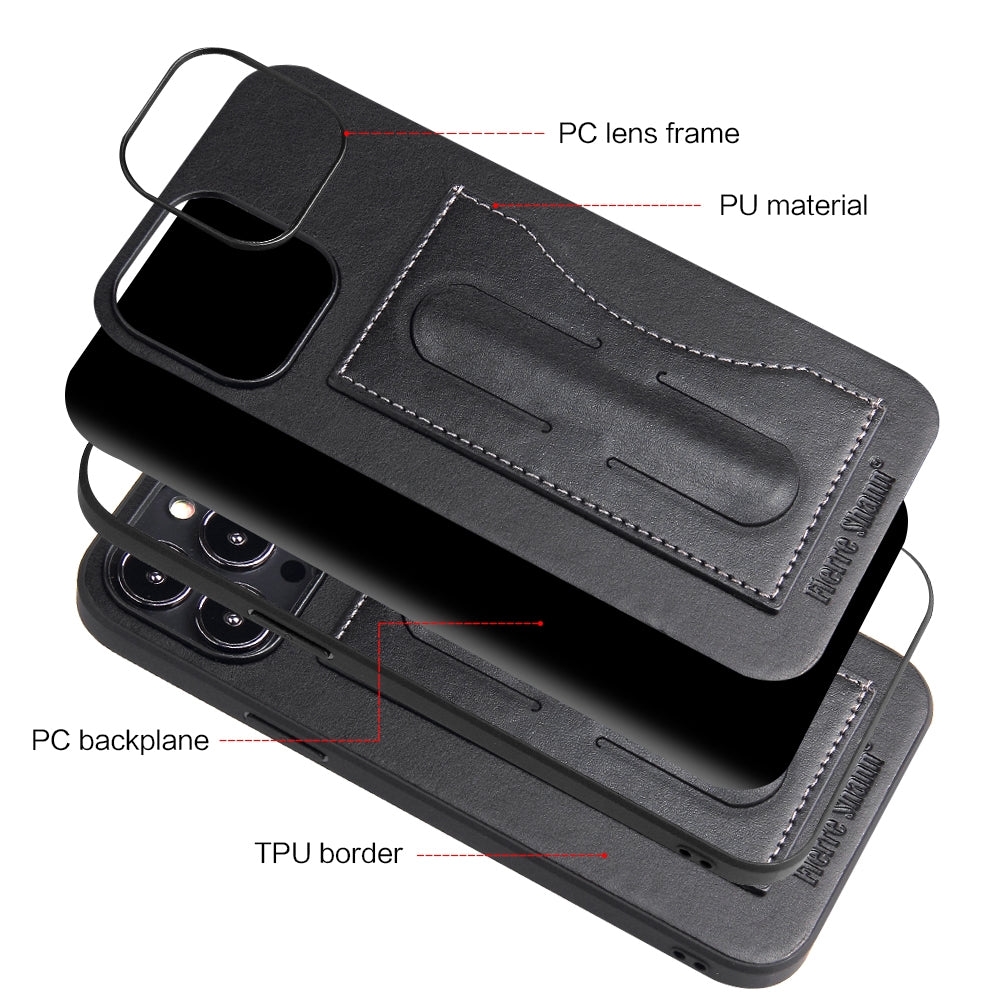 ELECTROPRIME For iPhone 15 Fierre Shann Holder Back Cover PU Phone Case(Black)