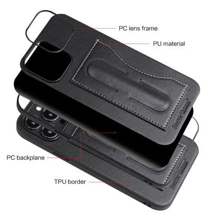 ELECTROPRIME For iPhone 15 Fierre Shann Holder Back Cover PU Phone Case(Black)
