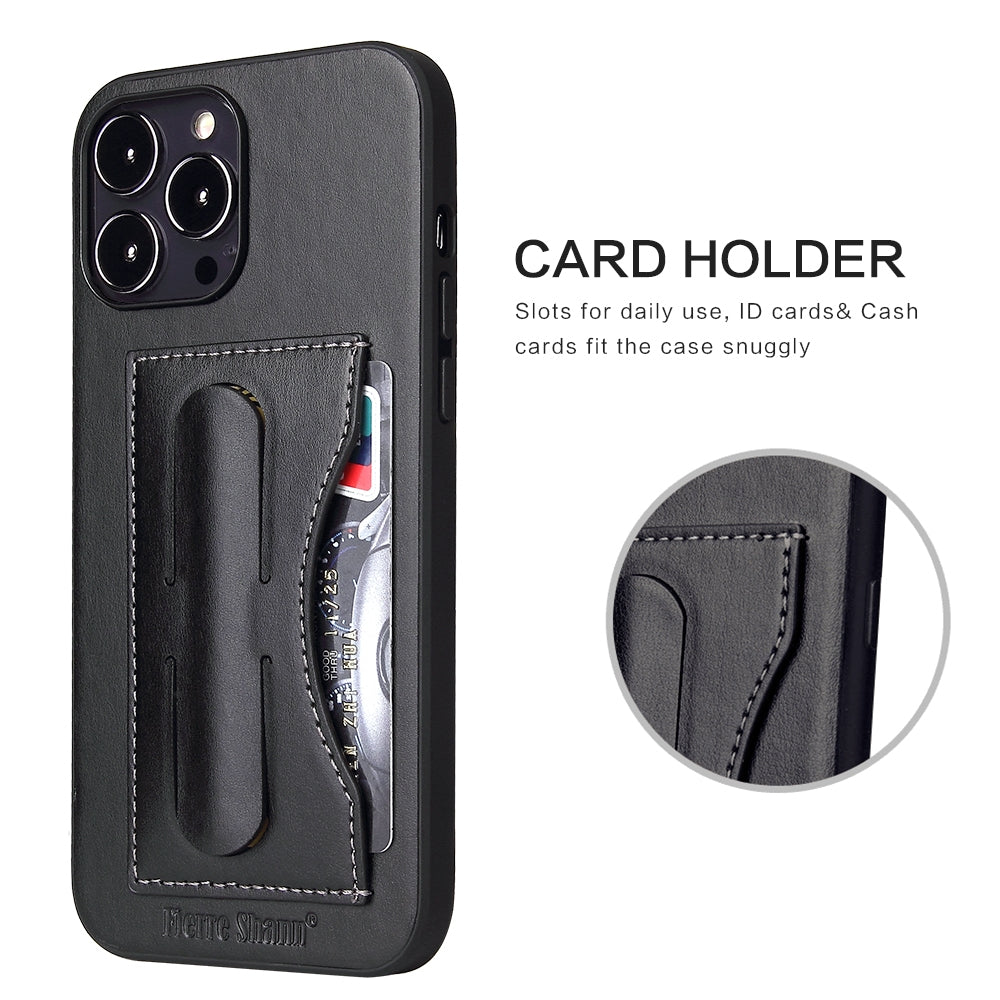 ELECTROPRIME For iPhone 15 Fierre Shann Holder Back Cover PU Phone Case(Black)