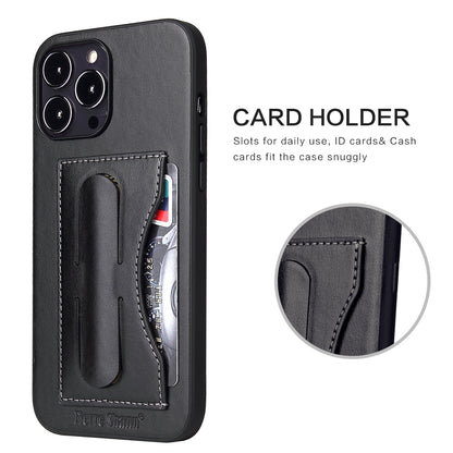 ELECTROPRIME For iPhone 15 Fierre Shann Holder Back Cover PU Phone Case(Black)