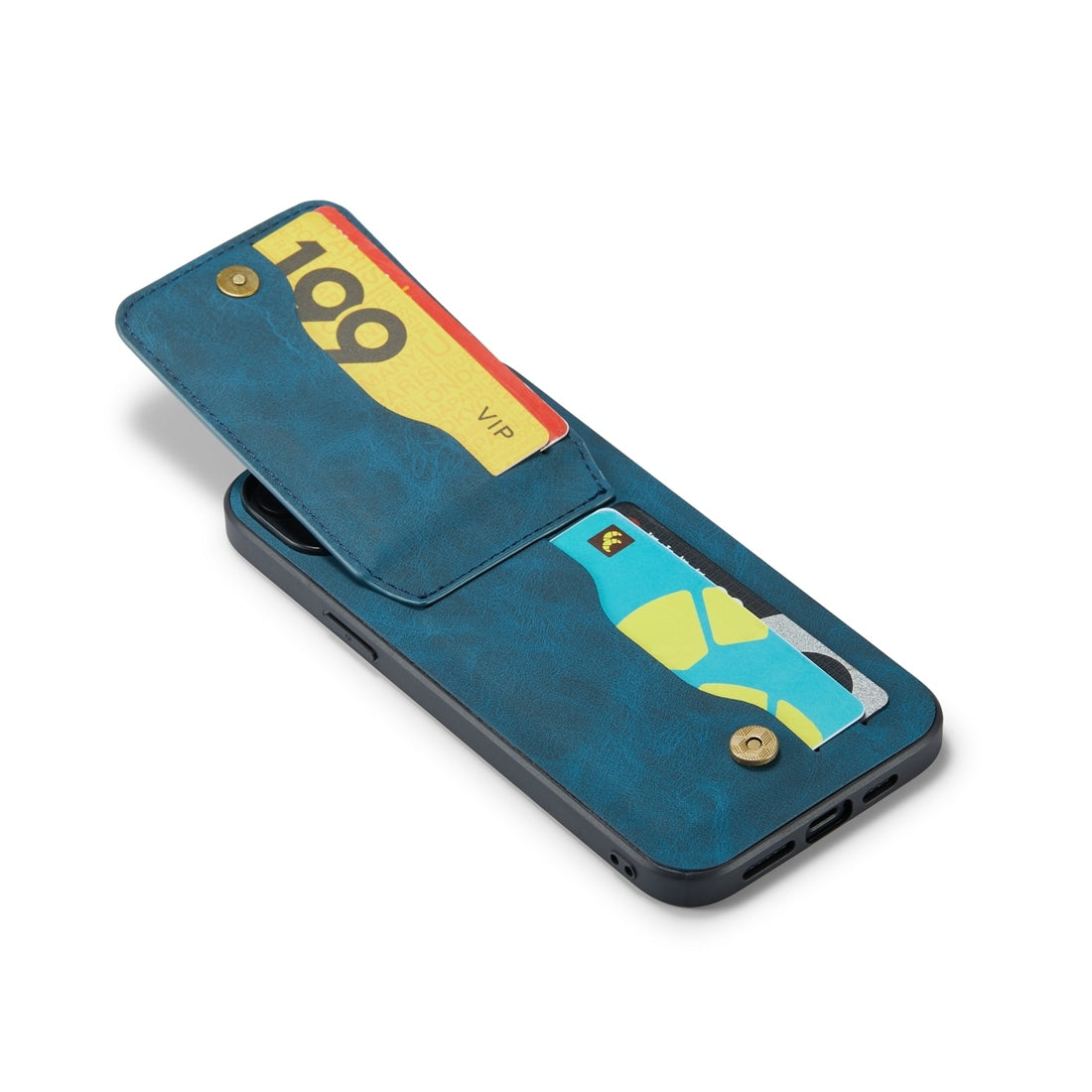 ELECTROPRIME For iPhone 15 Plus Fierre Shann Crazy Horse Card Holder Back Cover PU Phone Case(Blue)