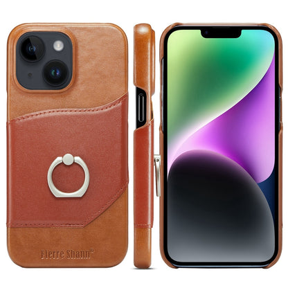 ELECTROPRIME For iPhone 15 Fierre Shann Oil Wax Texture Genuine Leather Back Cover Phone Case(Brown)