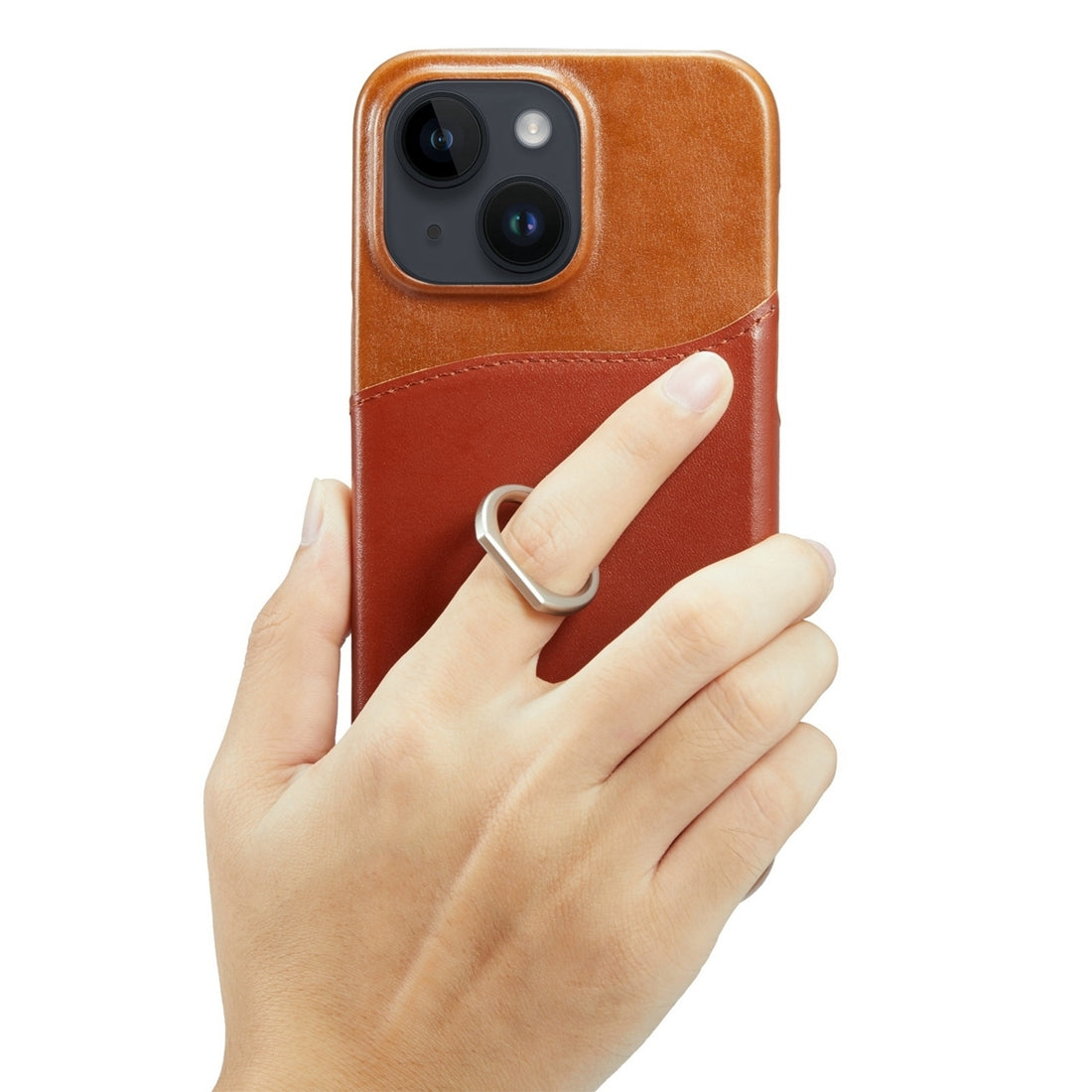 ELECTROPRIME For iPhone 15 Fierre Shann Oil Wax Texture Genuine Leather Back Cover Phone Case(Brown)