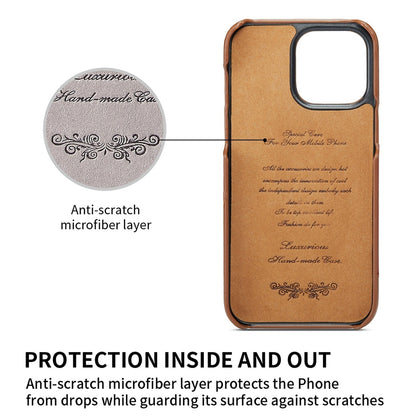 ELECTROPRIME For iPhone 15 Fierre Shann Oil Wax Texture Genuine Leather Back Cover Phone Case(Brown)
