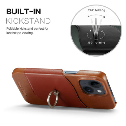 ELECTROPRIME For iPhone 15 Fierre Shann Oil Wax Texture Genuine Leather Back Cover Phone Case(Brown)