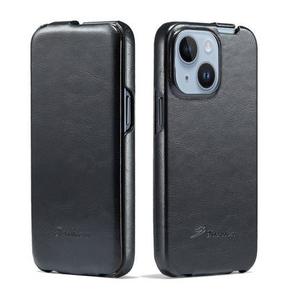 ELECTROPRIME For iPhone 15 Plus Fierre Shann Oil Wax Texture Vertical Flip PU Phone Case(Black)