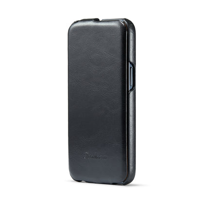 ELECTROPRIME For iPhone 15 Plus Fierre Shann Oil Wax Texture Vertical Flip PU Phone Case(Black)