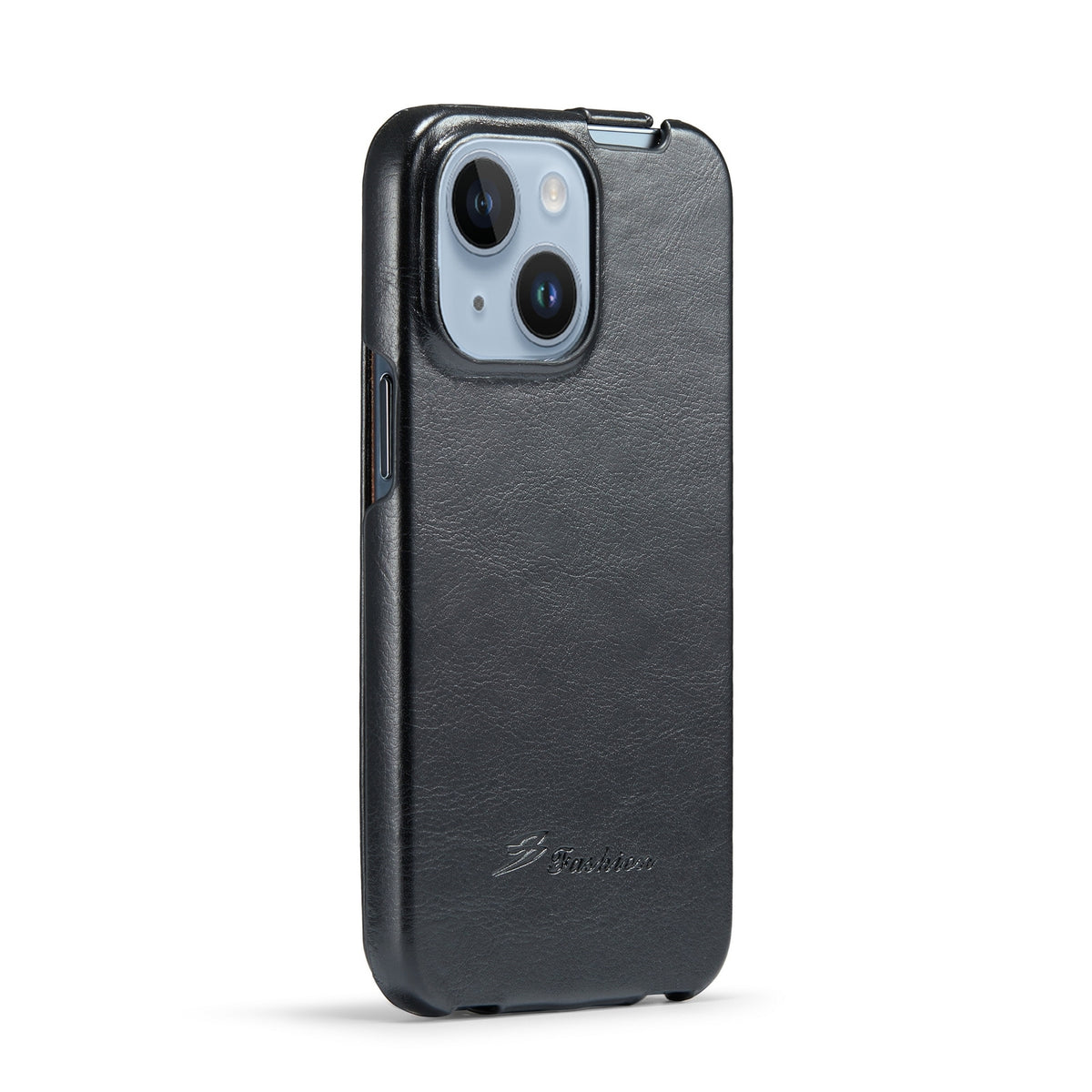 ELECTROPRIME For iPhone 15 Plus Fierre Shann Oil Wax Texture Vertical Flip PU Phone Case(Black)