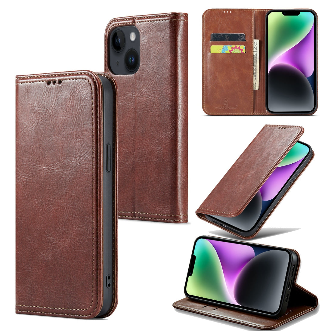 ELECTROPRIME For iPhone 15 Fierre Shann Vintage Bark Texture Wallet Leather Phone Case(Brown)