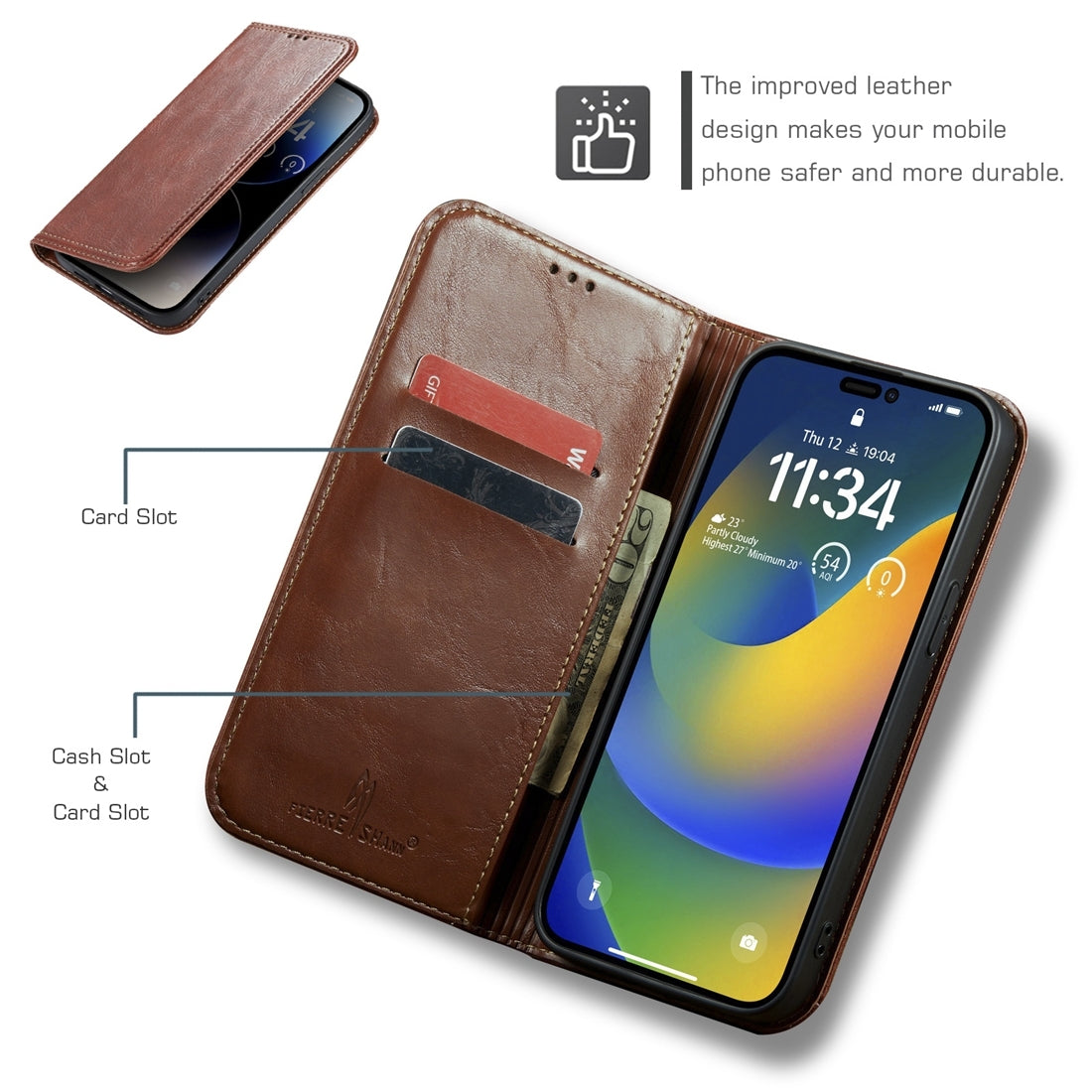 ELECTROPRIME For iPhone 15 Fierre Shann Vintage Bark Texture Wallet Leather Phone Case(Brown)