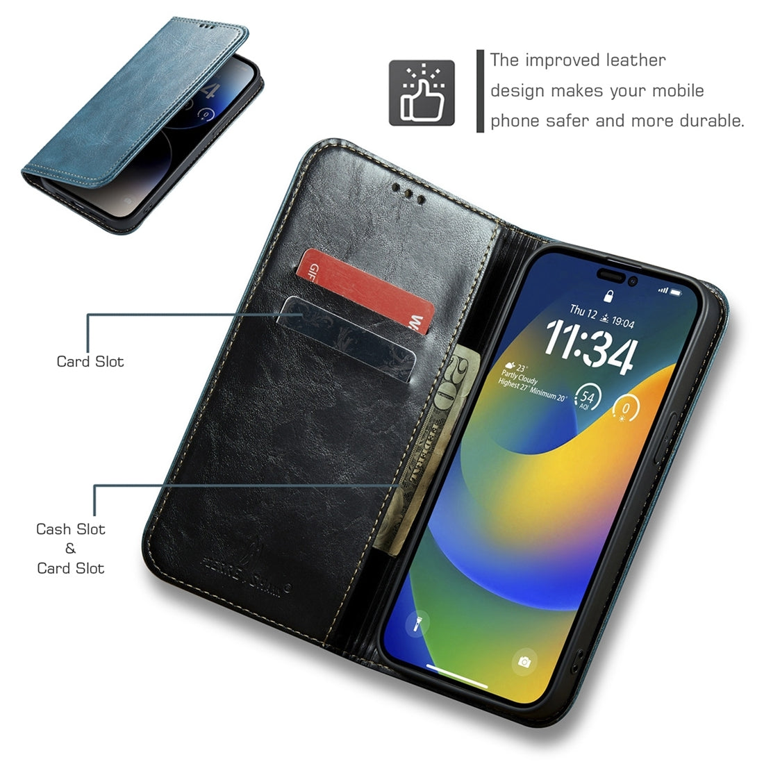 ELECTROPRIME For iPhone 15 Fierre Shann Vintage Bark Texture Wallet Leather Phone Case(Green)