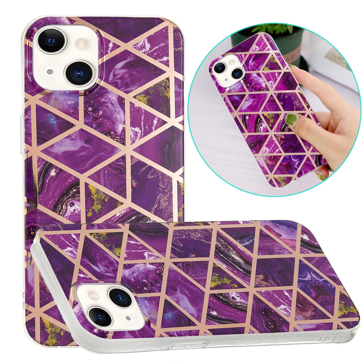 ELECTROPRIME Electroplating Soft TPU Phone Case For iPhone 15(Purple Rhombus)