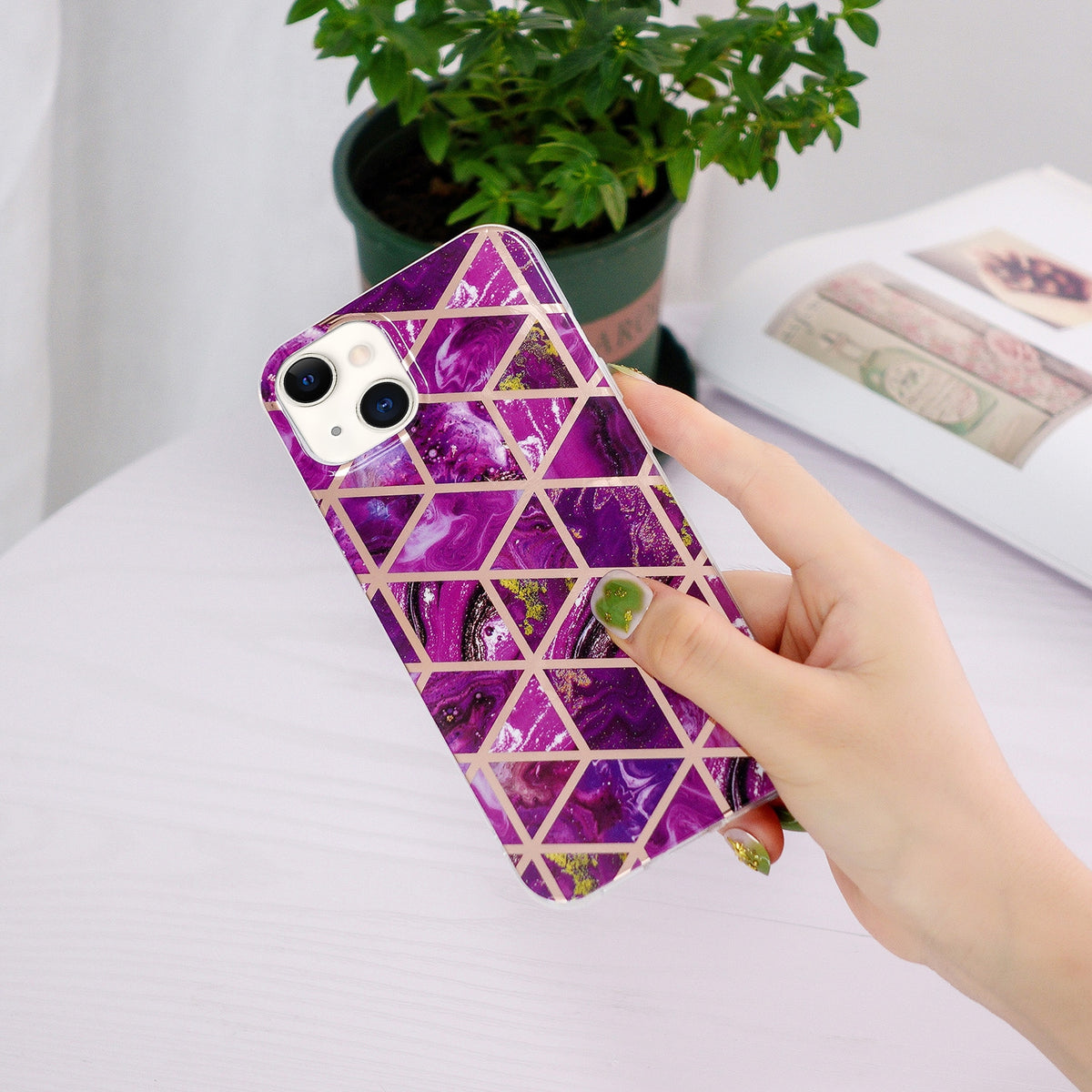 ELECTROPRIME Electroplating Soft TPU Phone Case For iPhone 15(Purple Rhombus)