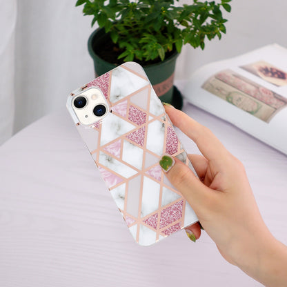 ELECTROPRIME Electroplating Soft TPU Phone Case For iPhone 15(Pink White Rhombus)
