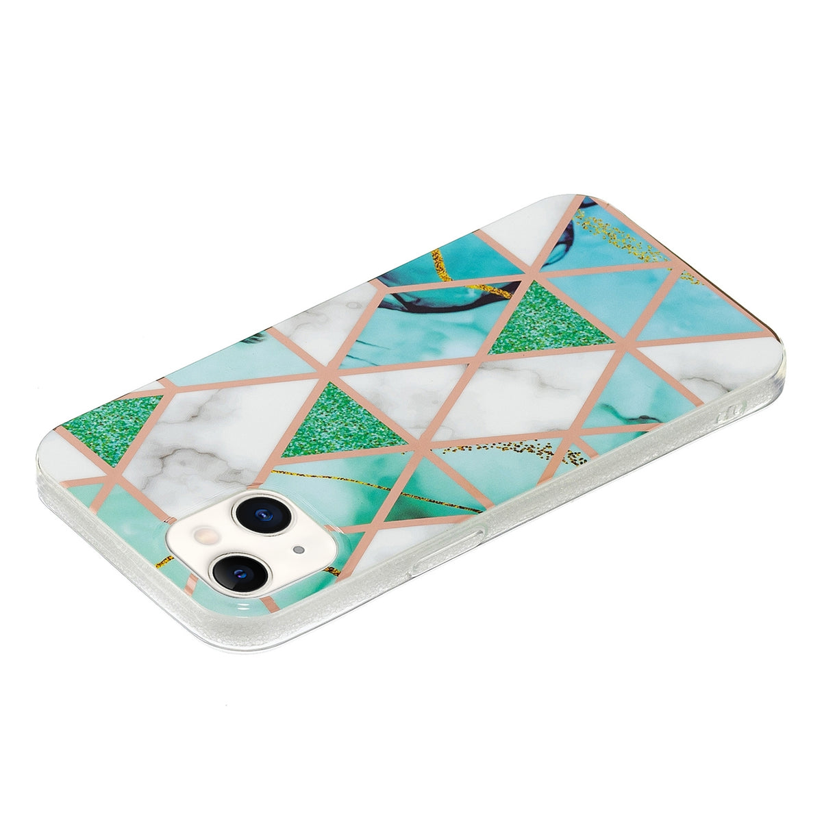 ELECTROPRIME Electroplating Soft TPU Phone Case For iPhone 15(Green White Rhombus)