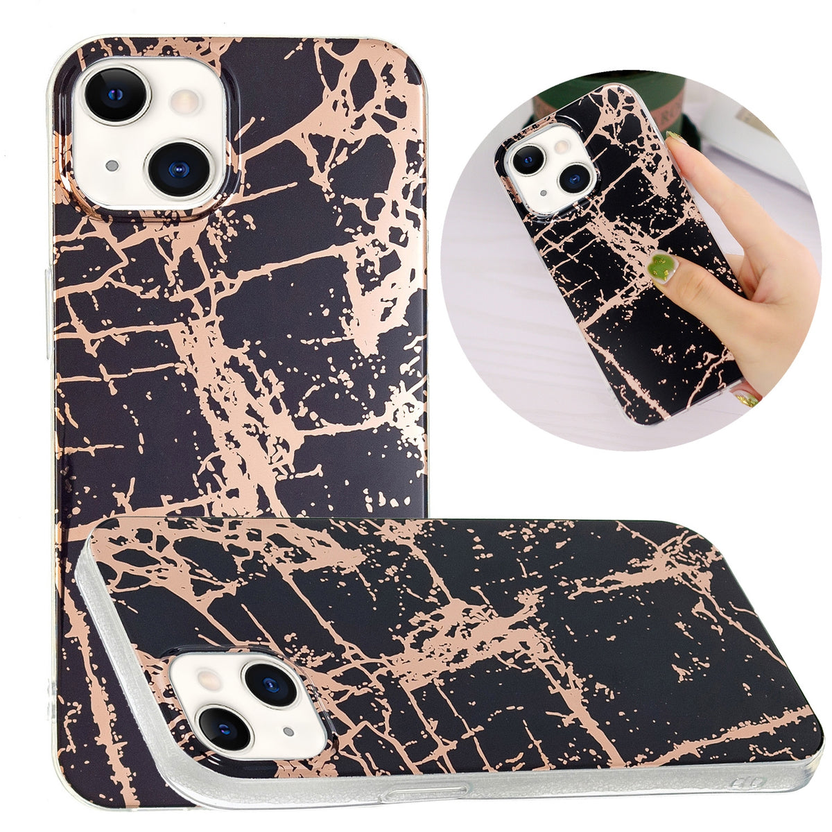ELECTROPRIME Electroplating Soft TPU Phone Case For iPhone 15(Black Gold)