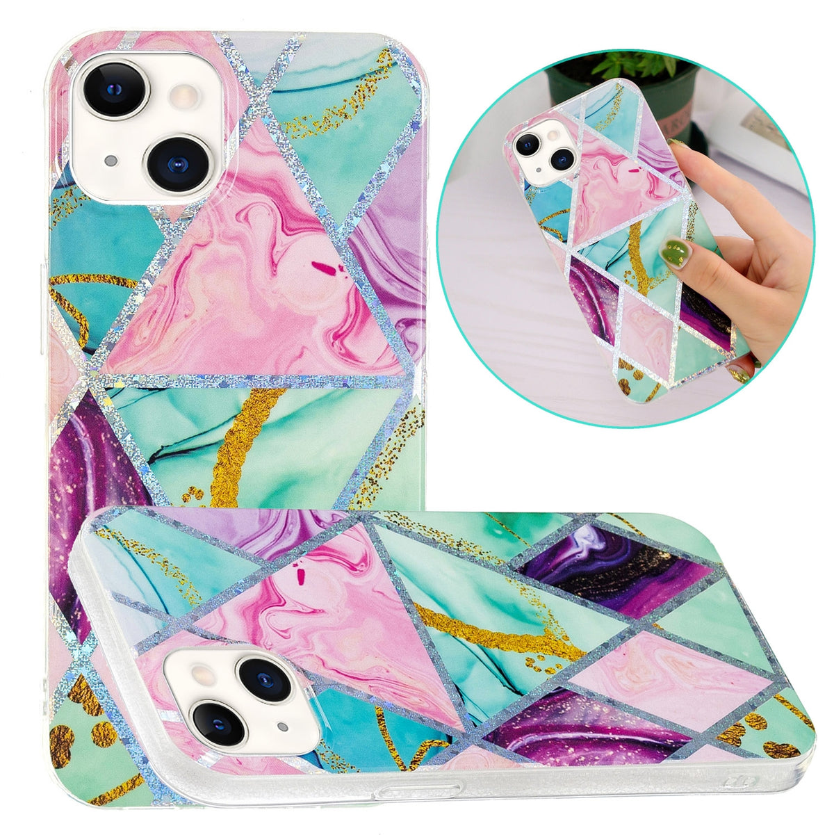 ELECTROPRIME Electroplating Soft TPU Phone Case For iPhone 15(Triangular Rhombus)
