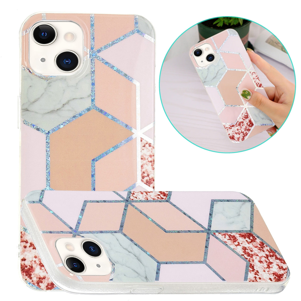 ELECTROPRIME Electroplating Soft TPU Phone Case For iPhone 15(Pink Rhombus)